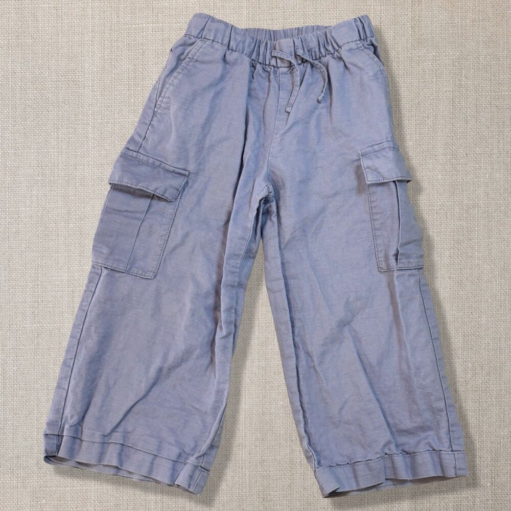 Gap Kids Coastal Cargo Pants Blue XS 4-5 Linen Blend Drawstring